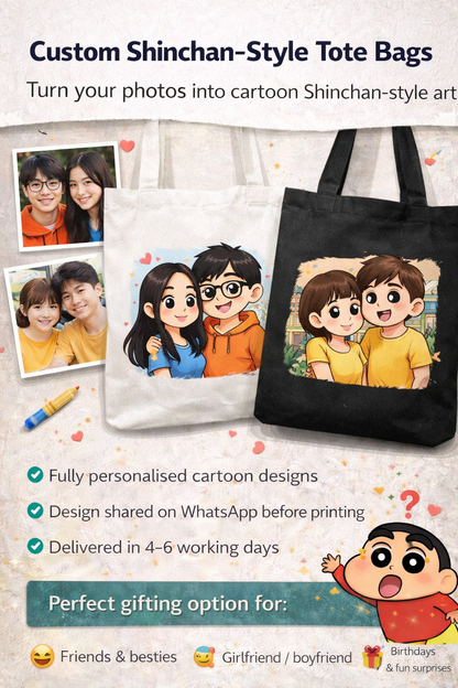 Custom Shinchan-Style Tote Bag – Fun & Cartoon Personalised Art
