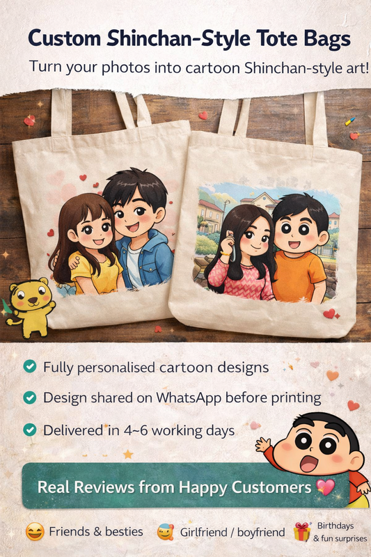 Custom Shinchan-Style Tote Bag – Fun & Cartoon Personalised Art